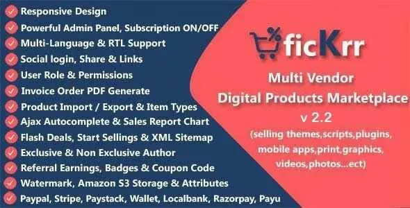 ficKrr GPL v2.8 – Multi Vendor Digital Products Marketplace with Subscription ON / OFF - GPL Ji